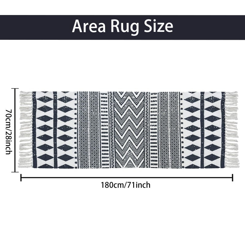 USTIDE سجادة منطقة قطنية طويلة للغاية من USTIDE مع حواف منسوجة يدويًا سجادة مطبوعة عداء مطبخ سجادة قابلة للغسل مدخل لغرفة النوم والمطبخ وغرفة الغسيل (2.3 قدم × 6 قدم، أسود وكريم) - Image 2